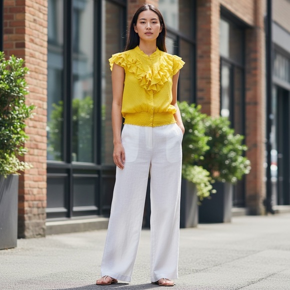 Vixen Y2K Yellow Swiss Dot Ruffle Blouse Cottagecore Size Small - Picture 4 of 11
